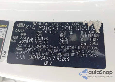 2015 Kia Soul + z USA, uszkodzony, nr VIN KNDJP3A57F7192268